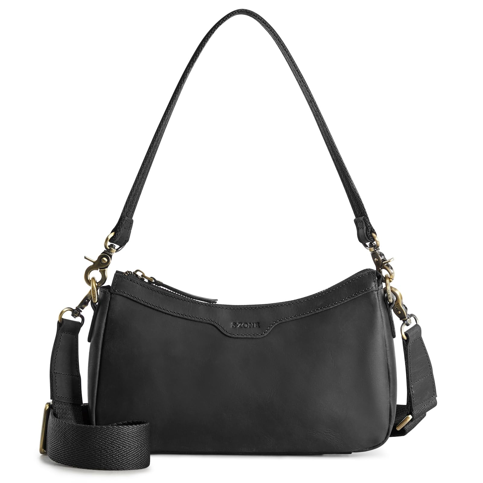 S-ZONE Leather Shoulder Bag for Women Small Crossbody Bags Hobo Purses with 2 Straps