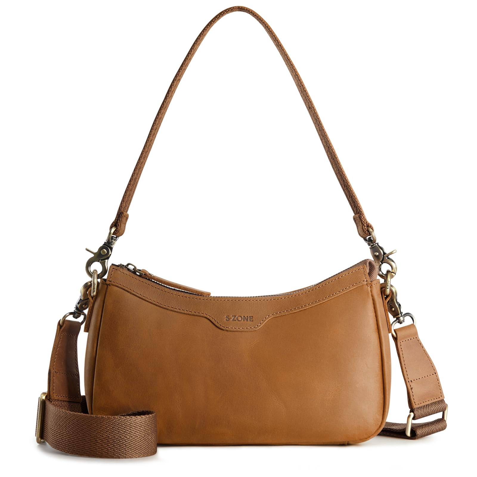 S-ZONE Leather Shoulder Bag for Women Small Crossbody Bags Hobo Purses with 2 Straps