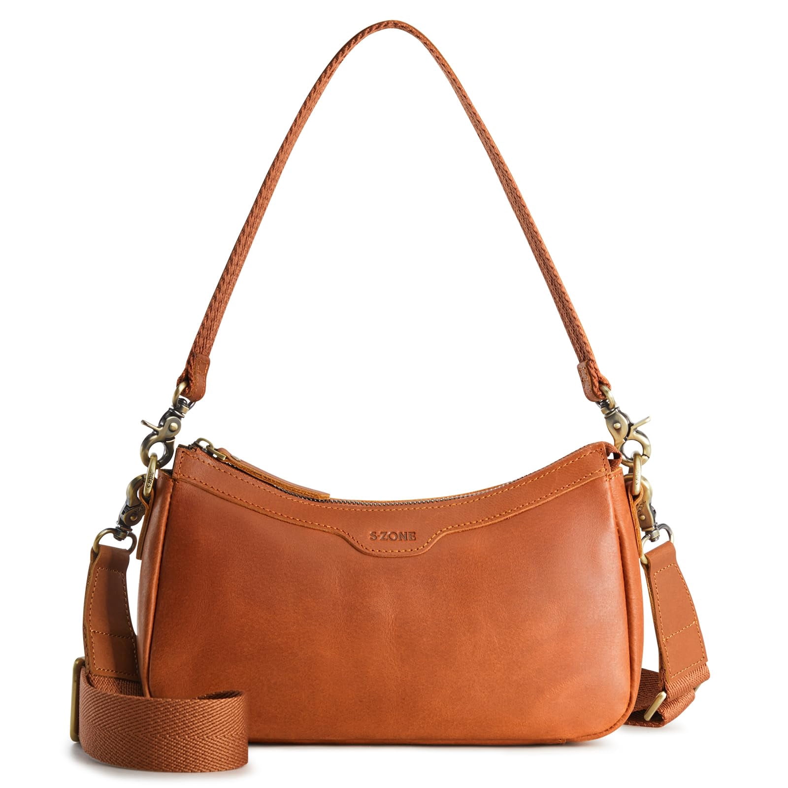 S-ZONE Leather Shoulder Bag for Women Small Crossbody Bags Hobo Purses with 2 Straps