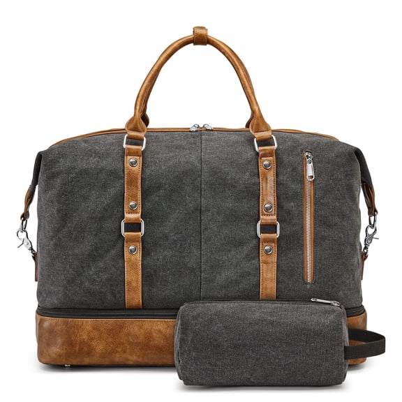 S-ZONE Weekender Bag for Men Canvas Duffle Large Weekend Overnight Travel Carry On Tote Bag with Shoe Compartment Black