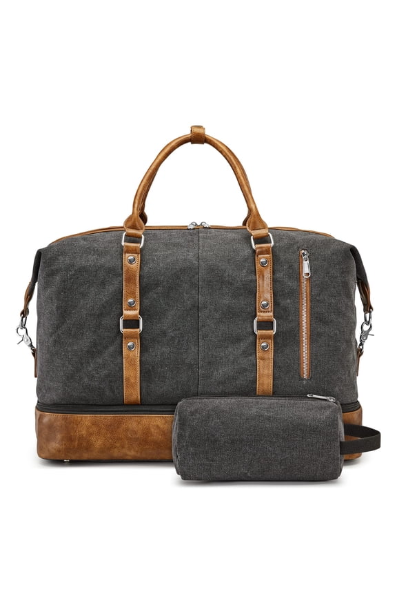 Weekender Bag for Men Canvas Duffle Large Weekend Overnight Travel Carry On Tote Bag with Shoe Compartment Black