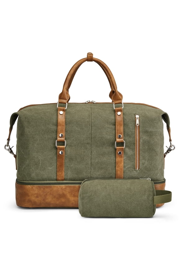 Weekender Bag for Men Canvas Duffle Large Weekend Overnight Travel Carry On Tote Bag with Shoe Compartment Black