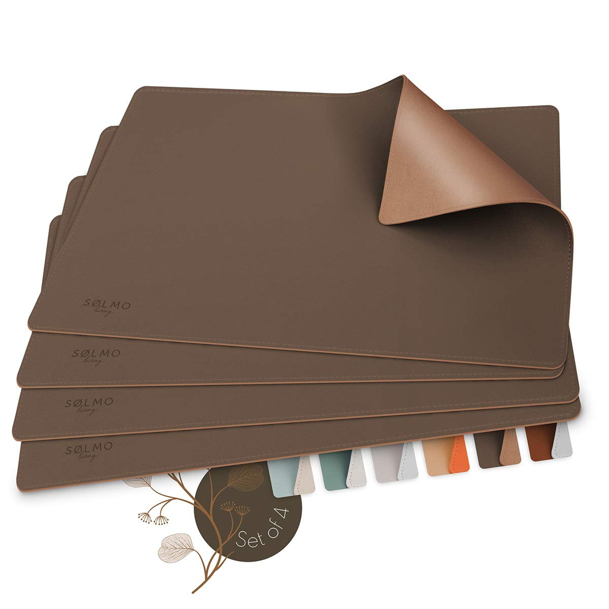 Brown and Gold Two-Tone PU Leather Kids' Placemats Set of 4