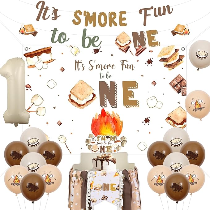 S'more Birthday Party Decorations, It’s S'more Fun to Be One Backdrop ...
