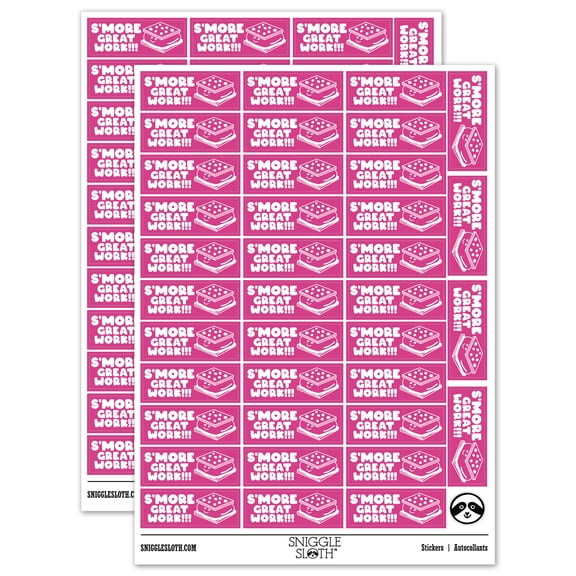 S'more Some More Great Work Teacher Student School Sticker Set - Hot Pink - Gloss Finish - 1.5" Small