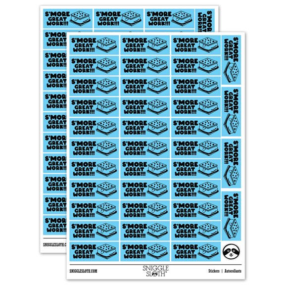 S'more Some More Great Work Teacher Student School Sticker Set - Light Blue - Matte Finish - 1.5" Small