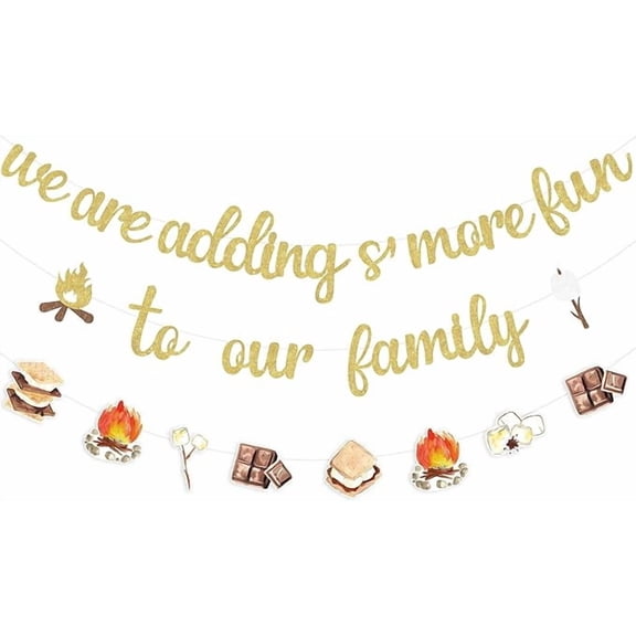 Smore Theme We Are Adding Smore Fun to Our Family Banner, Smores Hanging Sign for Camping Baby Shower Marshmallows Favors Decor, Campfire Camper Gender Reveal Party Decorations