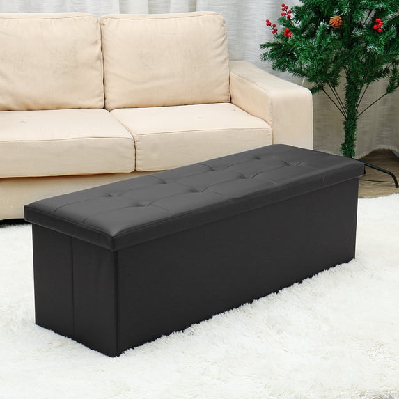 S-morebuy Folding Storage Ottoman Bench, Foot Rest, Stool, Storage Chest, Seat Padded Bench Space with 120L Storage Space, Quick and Easy Assembly, 43''x15''x15''
