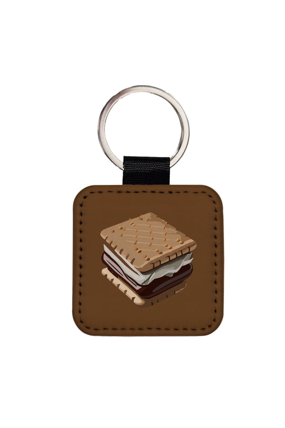 S'mores Marshmallow Camping Food Faux Leather Square Keychain