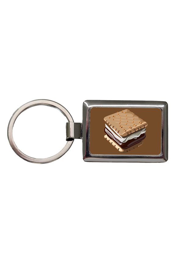 S'mores Marshmallow Camping Food Metal Rectangle Keychain