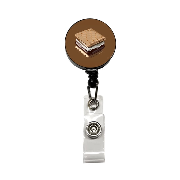 S'mores Marshmallow Camping Food Retractable Reel ID Badge Key Card Name Tag Holder with Clip