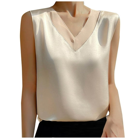 S LUKKC LUKKC Silk Satin Tank Tops for Women V Neck Dressy Casual Cami Sleeveless Camisole Blouses Top Summer Womens Basic Tank Shirt Vests