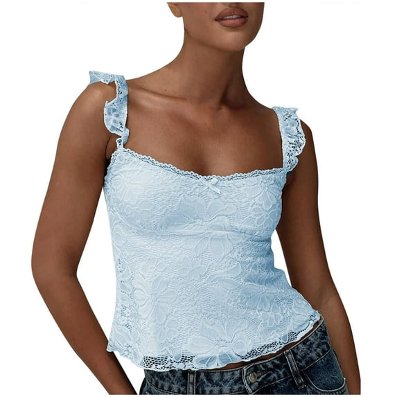 S LUKKC LUKKC Summer Tank Top for Women Spaghetti Strap Scoop Neck Slim Fitted Camisole Basic Sleeveless Basic Cami Shirts Crop Top