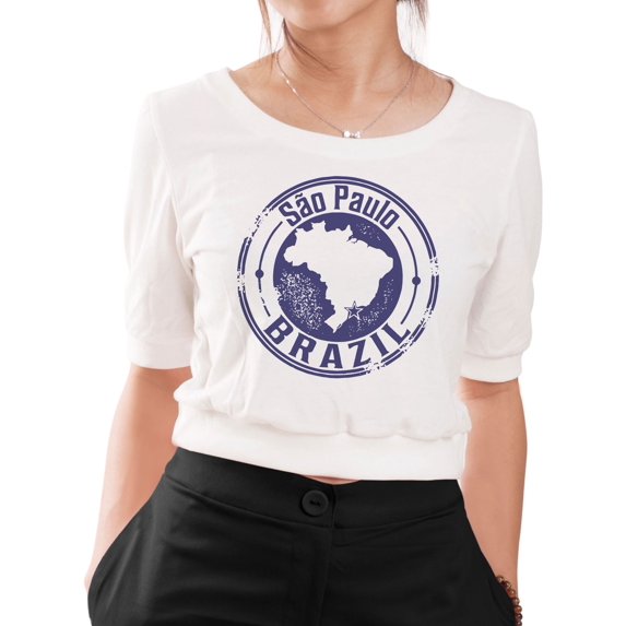 São Paulo Brazil Stamp Printed 100% Cotton Elbow Sleeves Croptop WTS_05 L