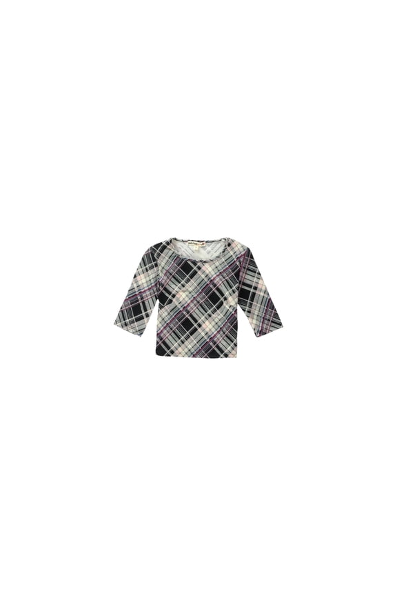 Womens Plaid Skimmer Crop Graphic T-Shirt, Black, Juniors, X-Small