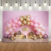 Słodka dziewczyna królewska korona tło na urodziny różowa róża balony Baby Shower tło na ciasto Smash portret Studio fotograficzne