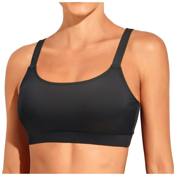 S|opiago Women Plus Size Sports Bra Bikini Top Only Push Up Scoop Neck Bathing Suit Top Full Coverage Swimsuit Top for Large Bust Black,L