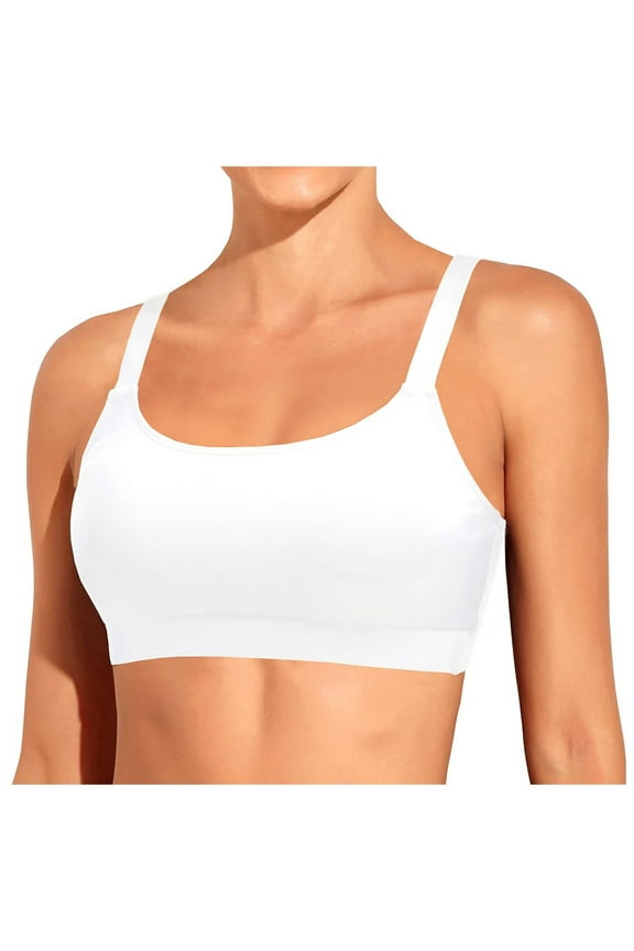 S|opiago Women Plus Size Sports Bra Bikini Top Only Push Up Scoop Neck Bathing Suit Top Full Coverage Swimsuit Top for Large Bust White,XXL