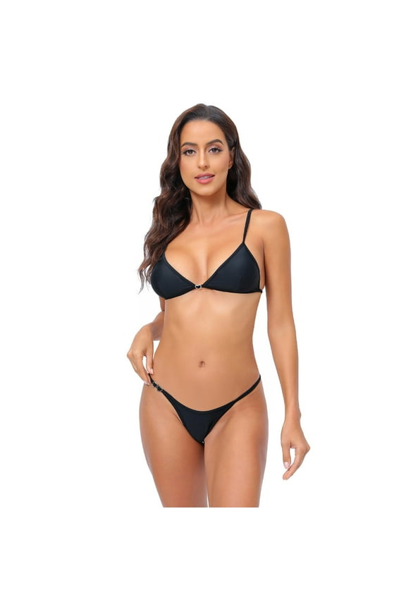 S|opiago Women's Triangle Bikini Top Push up Padded Halter String Bathing Suits Top Black,M