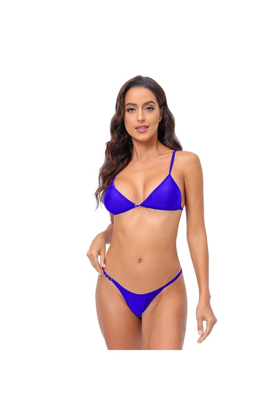 S|opiago Women's Triangle Bikini Top Push up Padded Halter String Bathing Suits Top Blue,L