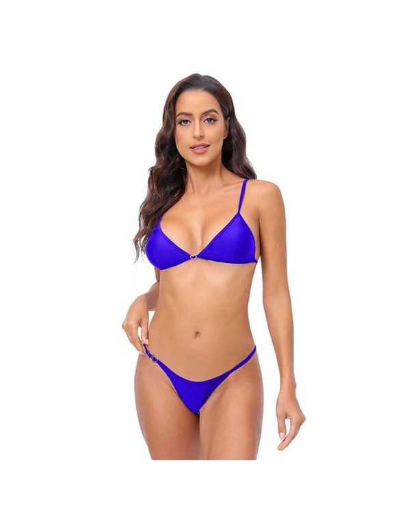 S|opiago Women's Triangle Bikini Top Push up Padded Halter String Bathing Suits Top Blue,M