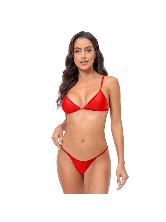 S|opiago Women's Triangle Bikini Top Push up Padded Halter String Bathing Suits Top Red,S