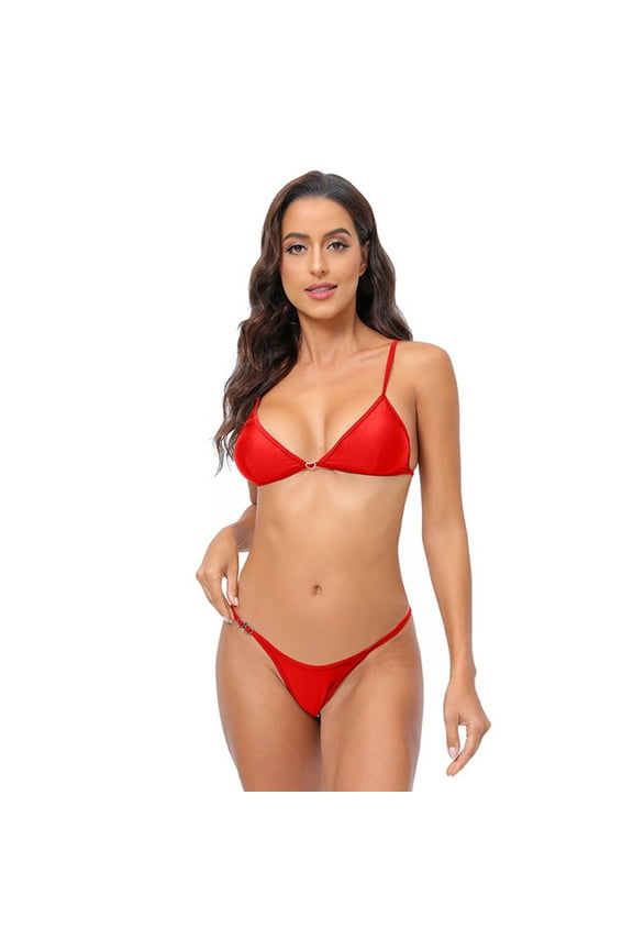 S|opiago Women's Triangle Bikini Top Push up Padded Halter String Bathing Suits Top Red,XL