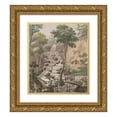 thumbnail image 1 of Søren L. Lange 12x14 Gold Ornate Wood Frame and Double Matted Museum Art Print Titled - A Waterfall at Liselund on Mon (1804 - 1805), 1 of 4