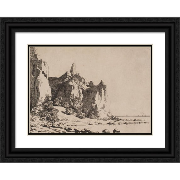 Søren L. Lange 24x18 Black Ornate Framed Double Matted Museum Art Print Titled: Summer Spire, Moen. Views from the Beach (1759 - 1827)