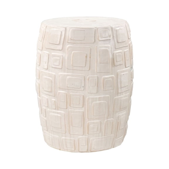Cambeck 14-Inch Wide Earthenware Accent Stool in White Finish - Set of 1