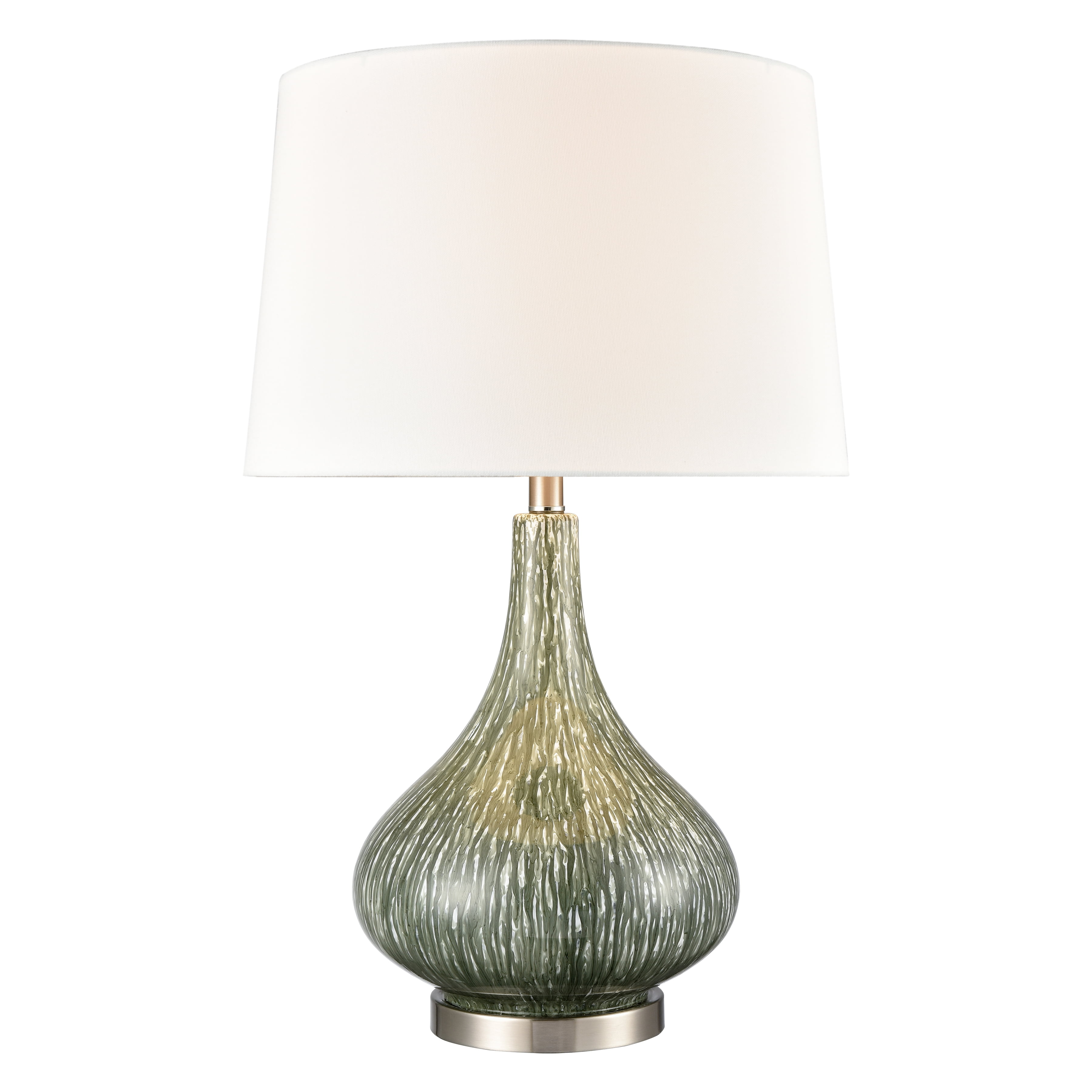 Green Glass Table Lamp with White Linen Shade