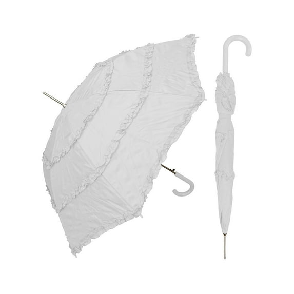 S014WHITE 48 in. Auto Open White Parasol Umbrella with Ruffles, 3 Piece