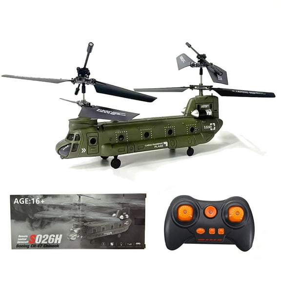 S026H Dual-Rotor Transport Aircraft with Gyro, 2.4G 3CH Military Remote Control Helicopter with One-Key Takeoff, Landing & Return for Adults Beginners - RTF