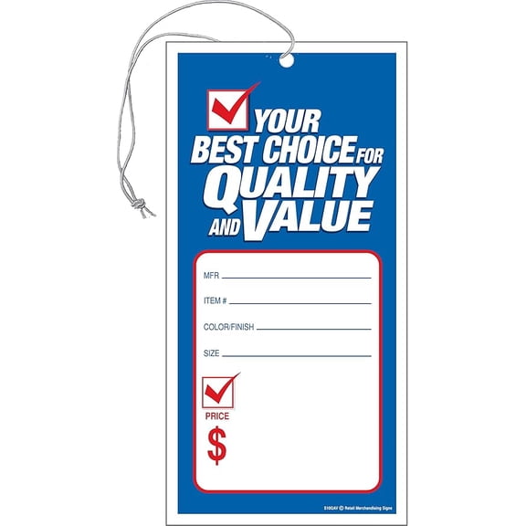 S05QAV Your Best Choice for Quality and Value Sale Elastic Knotted Price Strung Tags with Strings Merchandising Hang Tags Pack of 100 (1 7/8" x 3 5/8") Business Store Signs