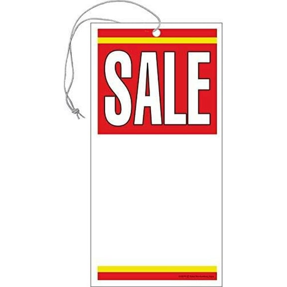 S05SYR Sale (Red Yellow) Elastic Knotted Price Strung Tags with Strings Merchandising Hang Tags Pack of 100 (1 7/8" x 3 5/8") Business Store Signs