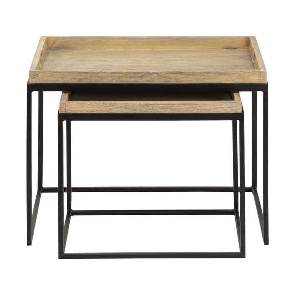 Elk Home Akin Nesting Tray Accent Tables in Brushed Steel and Natural Wood - 2 Piece Set