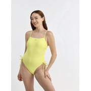 No Boundaries Women's and Women's Plus Cinched High Leg One Piece Swimsuit, Sizes XXS-XXL