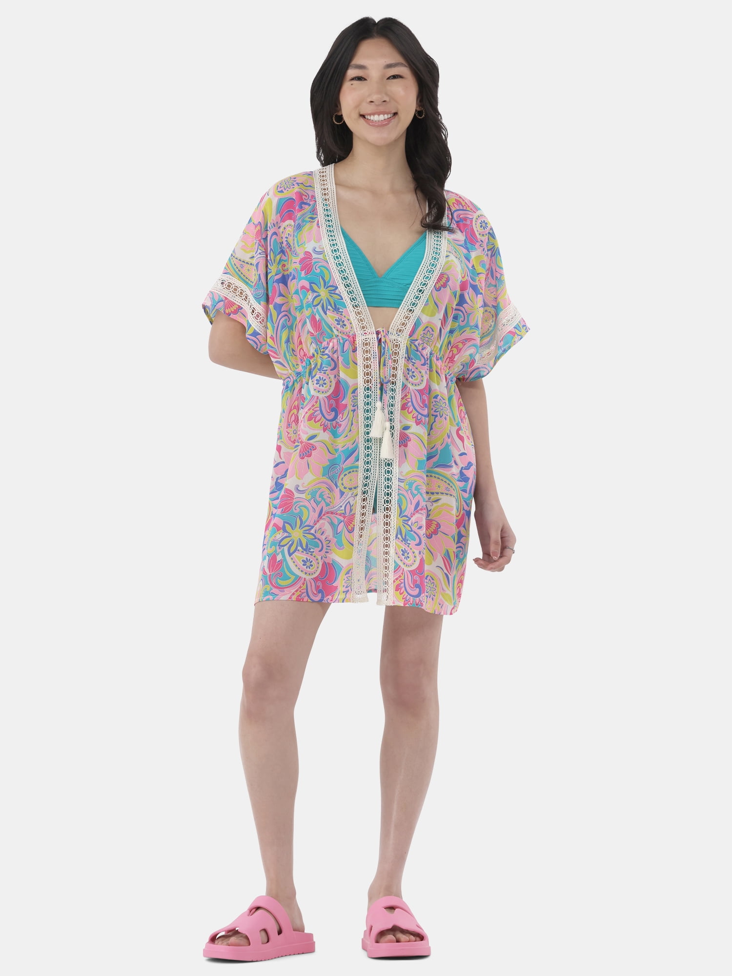 No Boundaries Women's Tie Front Duster Coverup, Sizes XXS-XXL