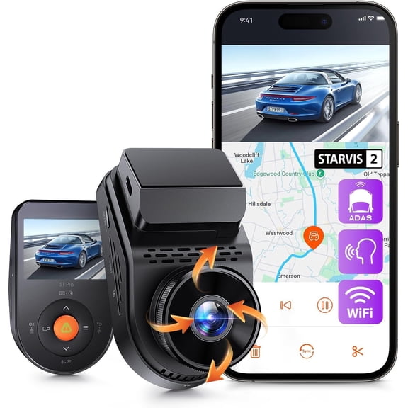 S1 Pro Dash Cam Front STARVIS 2, 2.7K Mini Dash Camera for , ADAS, App Control, Built-in WiFi GPS, G-Sensor, Loop Recording, Night Vision, 24H Parking Mode, 158?, 2" IPS, Support 1TB Max