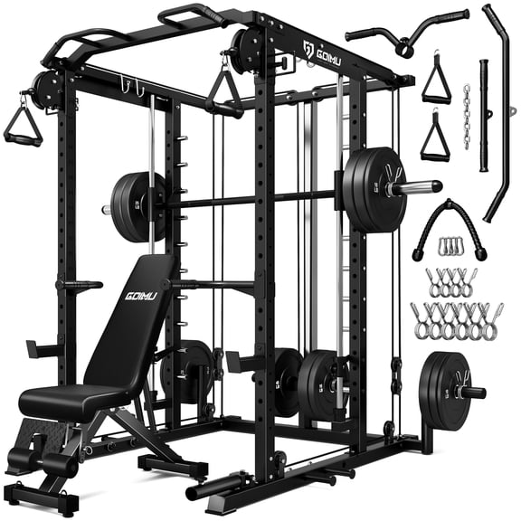S1-V4 Smith Machine, 2000LBS Power Cage with Cable Crossover System, All-in-One Squat Rack with Smith Bar, Strength Training Equipment for Hone Gym