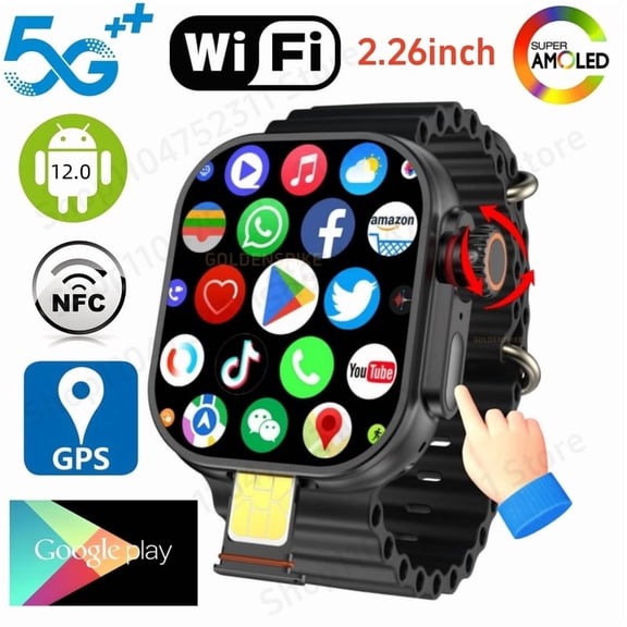 S10 Ultra CD12 Smartwatch Touch encoder Android 12.0 5G Smart Watch With 180 ° Rotary Camera 2.26 inch Amoled 490*580 HD Display