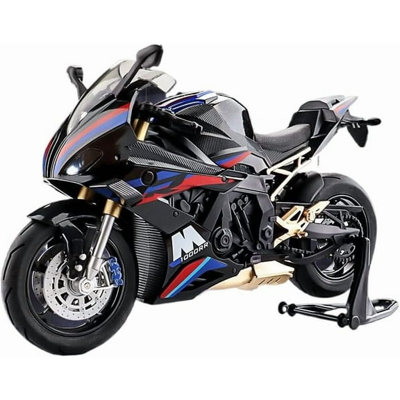 S1000RR Alloy Motorcycle Model, Simulation Collector Display with Sound & Light, 1:12 Scale Die-Cast Vehicle, (Black - 1:10 S1000RR)