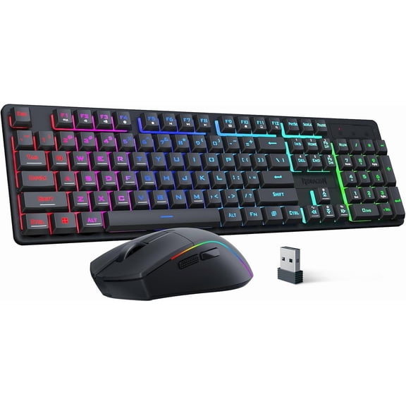 S107KS Wireless Gaming Keyboard and Mouse, RGB Backlit, 3 Mode (Wired/2.4G/BT), Up to 10,000 DPI Gaming Mouse with Software, Ultra Lightweight 65g, 25 Key Anti-Ghosting Keyboard for PC