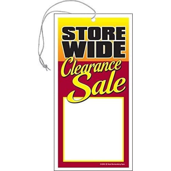 S10SWC Store Wide Clearance Sale Elastic Knotted Price Strung Tags with Strings Merchandising Hang Tags Pack of 100 (2 5/8" x 5 1/4") Business Store Signs