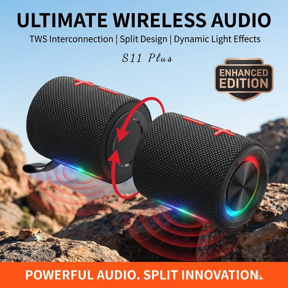 S11 Plus 2-in-1 Splittable Bluetooth Speaker, 40W Stereo Sound, RGB Lights, TF/AUX, Wireless Pairing for Home Outdoor Party Travel Gift