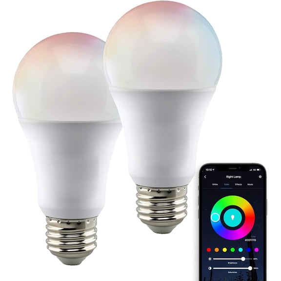 S11253 Starfish 9.5-Watt A19 WiFi Smart LED Color-Changing Light Bulb, Works with Siri, Alexa, Google Assistant, SmartThings, 2700K-5000K, 800 Lumens, 2-Pack