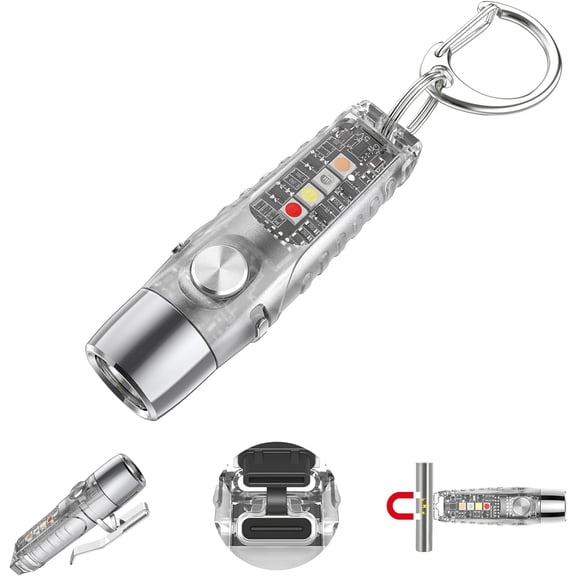 S12Pro Keychain Flashlight Rechargeable,750 High Lumen EDC Mini with Clip,Multifunction COB Light 365nmUV-11 Lighting Modes, Tail Magnet, Flash
