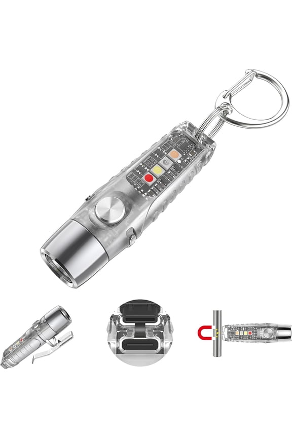 S12Pro Keychain Flashlight Rechargeable,750 High Lumen EDC Mini with Clip,Multifunction COB Light 365nmUV-11 Lighting Modes, Tail Magnet, Flash