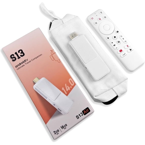 S13 Air Android TV Stick 14.0 RK3518 4K Smart TV Stick 2025 Android-Streaming Devies WIFI6 2GB RAM 16GB ROM with BT Voice Remote (with Gift Dust Bag)