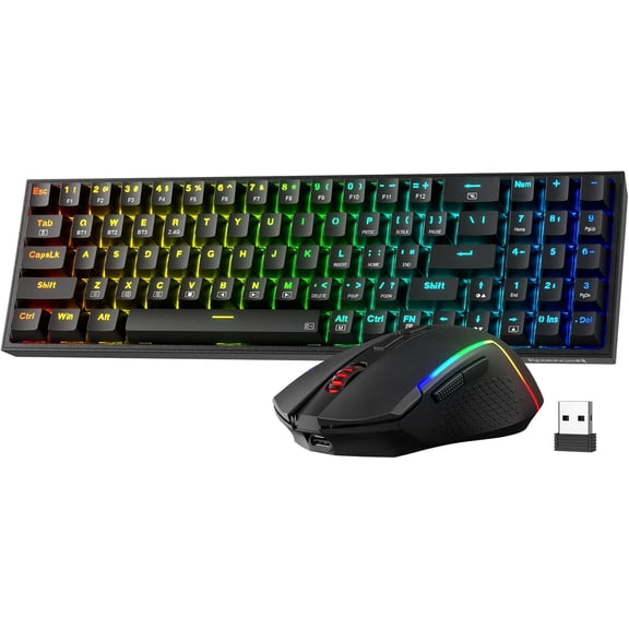 S136 Gaming Keyboard & Mouse Combo 75% K628 Tri-Mode Wireless RGB Mechanical Keyboard and 7200 DPI Wireless Gaming Mouse Bundle Convenient Shared Dongle